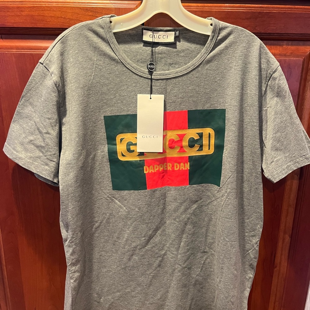 Gucci Gray Logo T-Shirt with Green, Red & Gold Panel size XXXL